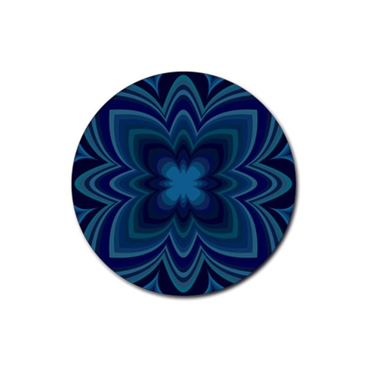 Blue Geometric Flower Dark Mirror Rubber Coaster (Round) 