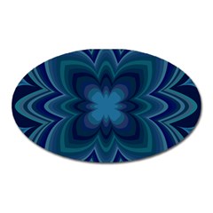 Blue Geometric Flower Dark Mirror Oval Magnet by HermanTelo