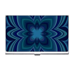 Blue Geometric Flower Dark Mirror Business Card Holder