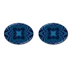 Blue Geometric Flower Dark Mirror Cufflinks (oval) by HermanTelo