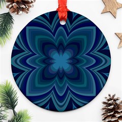 Blue Geometric Flower Dark Mirror Round Ornament (two Sides)