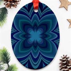 Blue Geometric Flower Dark Mirror Oval Ornament (two Sides)