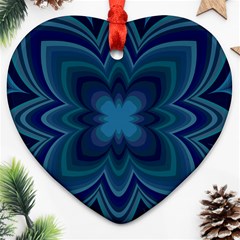 Blue Geometric Flower Dark Mirror Heart Ornament (two Sides)