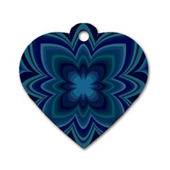 Blue Geometric Flower Dark Mirror Dog Tag Heart (two Sides)