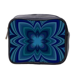 Blue Geometric Flower Dark Mirror Mini Toiletries Bag (two Sides)