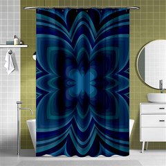 Blue Geometric Flower Dark Mirror Shower Curtain 48  X 72  (small)  by HermanTelo