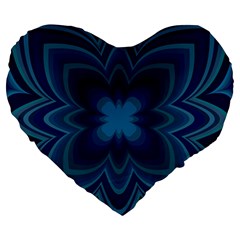 Blue Geometric Flower Dark Mirror Large 19  Premium Heart Shape Cushions