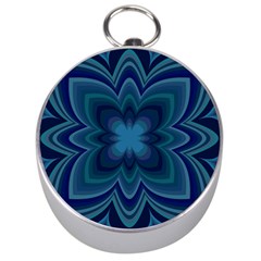 Blue Geometric Flower Dark Mirror Silver Compasses