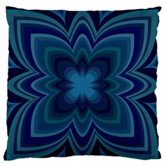 Blue Geometric Flower Dark Mirror Large Flano Cushion Case (one Side)