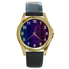 Abstract Background Plaid Round Gold Metal Watch by HermanTelo