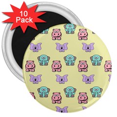 Animals Pastel Children Colorful 3  Magnets (10 Pack)  by HermanTelo