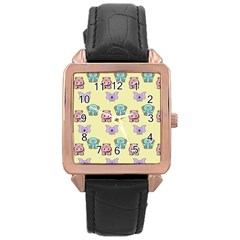 Animals Pastel Children Colorful Rose Gold Leather Watch 