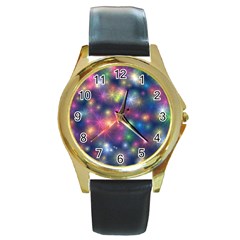 Abstract Background Graphic Space Round Gold Metal Watch by HermanTelo