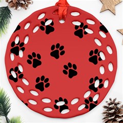 Paw Prints Background Animal Round Filigree Ornament (two Sides)