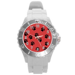 Paw Prints Background Animal Round Plastic Sport Watch (l)