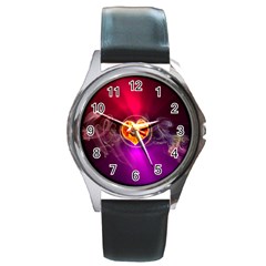 Flame Heart Smoke Love Fire Round Metal Watch by HermanTelo