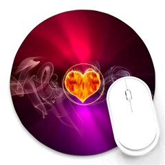 Flame Heart Smoke Love Fire Round Mousepads by HermanTelo