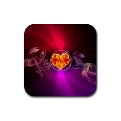 Flame Heart Smoke Love Fire Rubber Coaster (square)  by HermanTelo