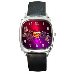 Flame Heart Smoke Love Fire Square Metal Watch