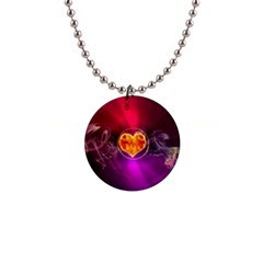 Flame Heart Smoke Love Fire 1  Button Necklace