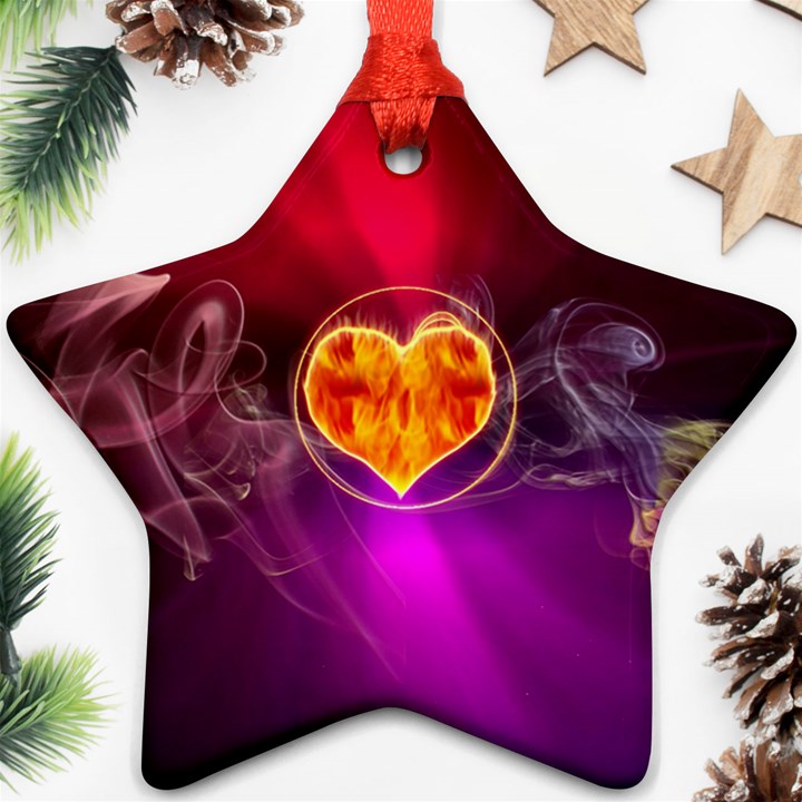 Flame Heart Smoke Love Fire Star Ornament (Two Sides)