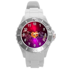 Flame Heart Smoke Love Fire Round Plastic Sport Watch (l)