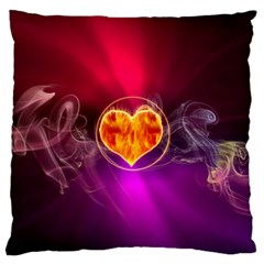 Flame Heart Smoke Love Fire Large Cushion Case (one Side) by HermanTelo