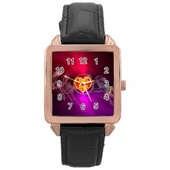 Flame Heart Smoke Love Fire Rose Gold Leather Watch  by HermanTelo