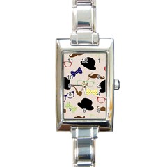 Moustache Hat Bowler Rectangle Italian Charm Watch by HermanTelo