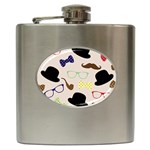 Moustache Hat Bowler Hip Flask (6 oz) Front