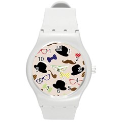 Moustache Hat Bowler Round Plastic Sport Watch (m)