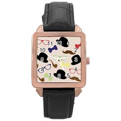 Moustache Hat Bowler Rose Gold Leather Watch  by HermanTelo