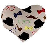 Moustache Hat Bowler Large 19  Premium Flano Heart Shape Cushions Back