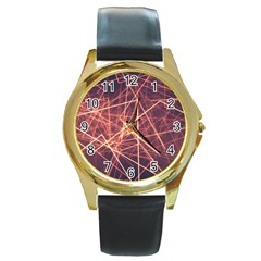 Light Fiber Black Fractal Art Round Gold Metal Watch by HermanTelo