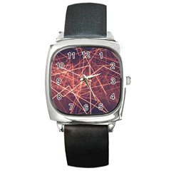 Light Fiber Black Fractal Art Square Metal Watch by HermanTelo