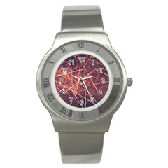 Light Fiber Black Fractal Art Stainless Steel Watch by HermanTelo