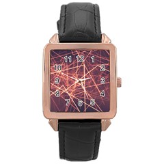 Light Fiber Black Fractal Art Rose Gold Leather Watch 