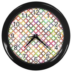 Grid Colorful Multicolored Square Wall Clock (black) by HermanTelo