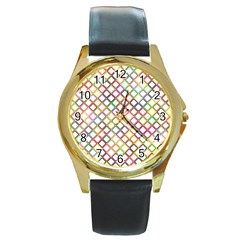 Grid Colorful Multicolored Square Round Gold Metal Watch by HermanTelo