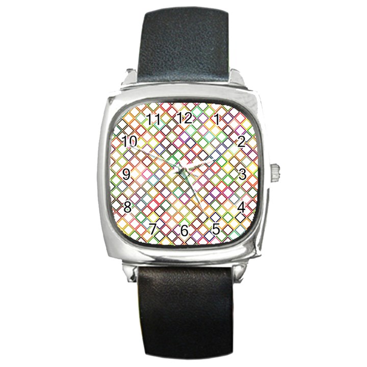 Grid Colorful Multicolored Square Square Metal Watch