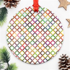 Grid Colorful Multicolored Square Round Ornament (two Sides)