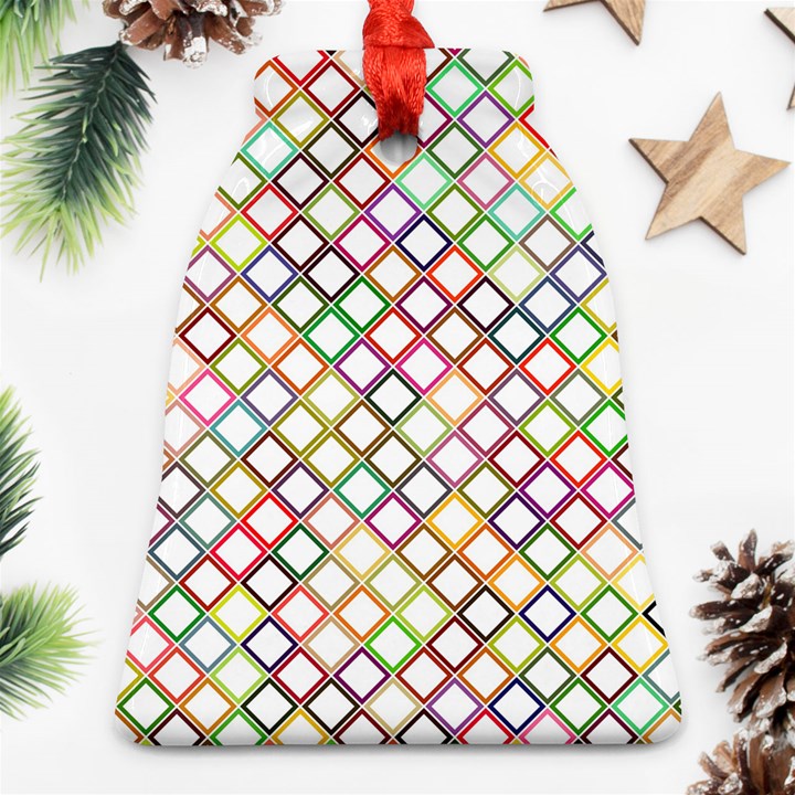 Grid Colorful Multicolored Square Bell Ornament (Two Sides)