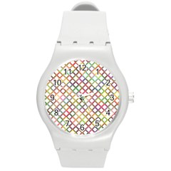 Grid Colorful Multicolored Square Round Plastic Sport Watch (m) by HermanTelo