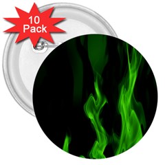 Smoke Flame Abstract Green 3  Buttons (10 Pack)  by HermanTelo