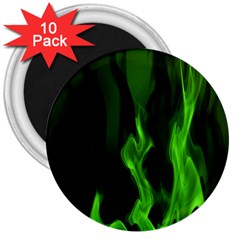 Smoke Flame Abstract Green 3  Magnets (10 Pack)  by HermanTelo