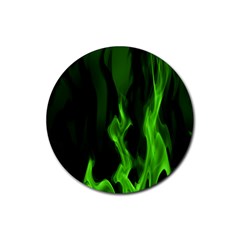 Smoke Flame Abstract Green Rubber Round Coaster (4 Pack)  by HermanTelo