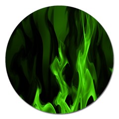 Smoke Flame Abstract Green Magnet 5  (round) by HermanTelo