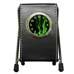 Smoke Flame Abstract Green Pen Holder Desk Clock