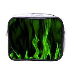 Smoke Flame Abstract Green Mini Toiletries Bag (one Side)