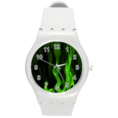 Smoke Flame Abstract Green Round Plastic Sport Watch (m)